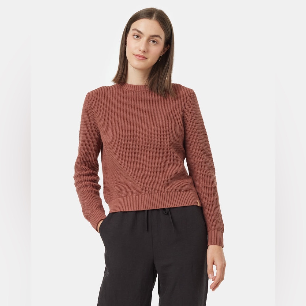 Tentree Highline Chocolate Brown Waffle Knit Casual 100% Organic Cotton Sweater